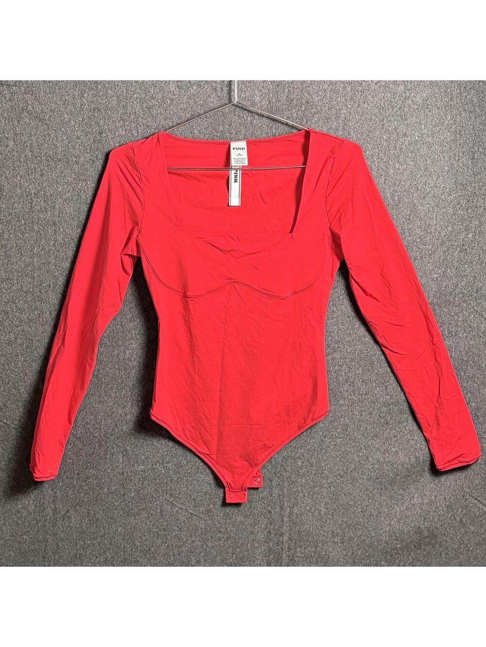 PINK Victoria's Secret Red Long Sleeve Bodysuit Size M